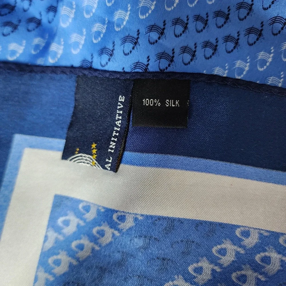 Clinton Global Initiative 100 % Silk Scarf Navy Blue approx 36